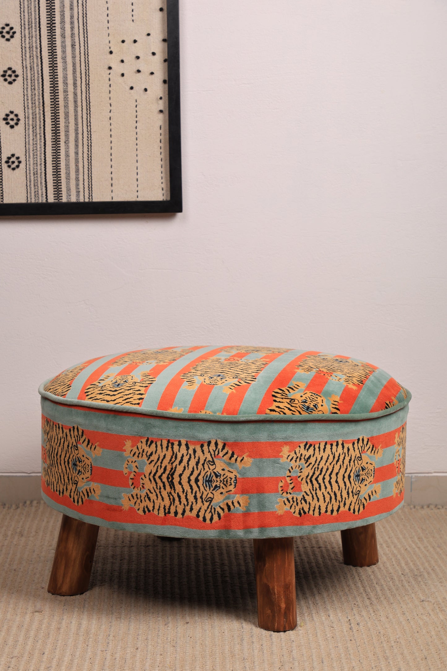 Velvet Safari Ottoman | 24x24x15"| Cotton Fabric