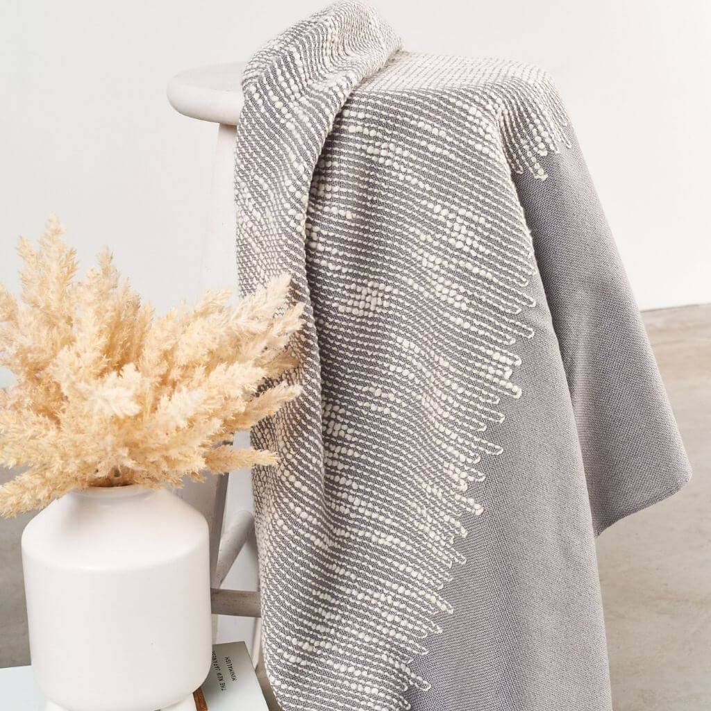 Flo Gray Textured Handloom Merino Throw