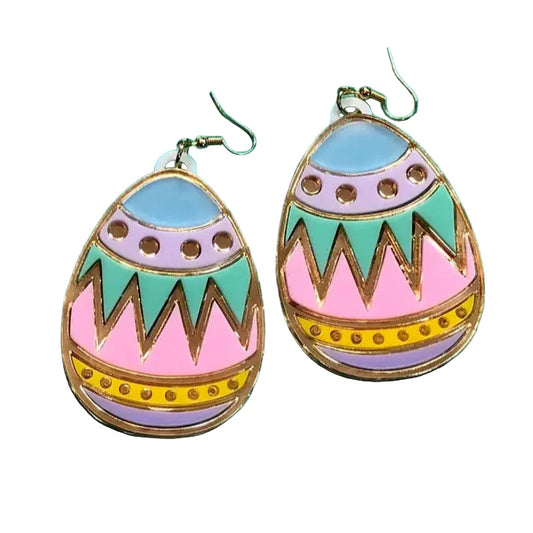 Colorful Easter Egg Acrylic Earrings -  Pink, Blue, Teal