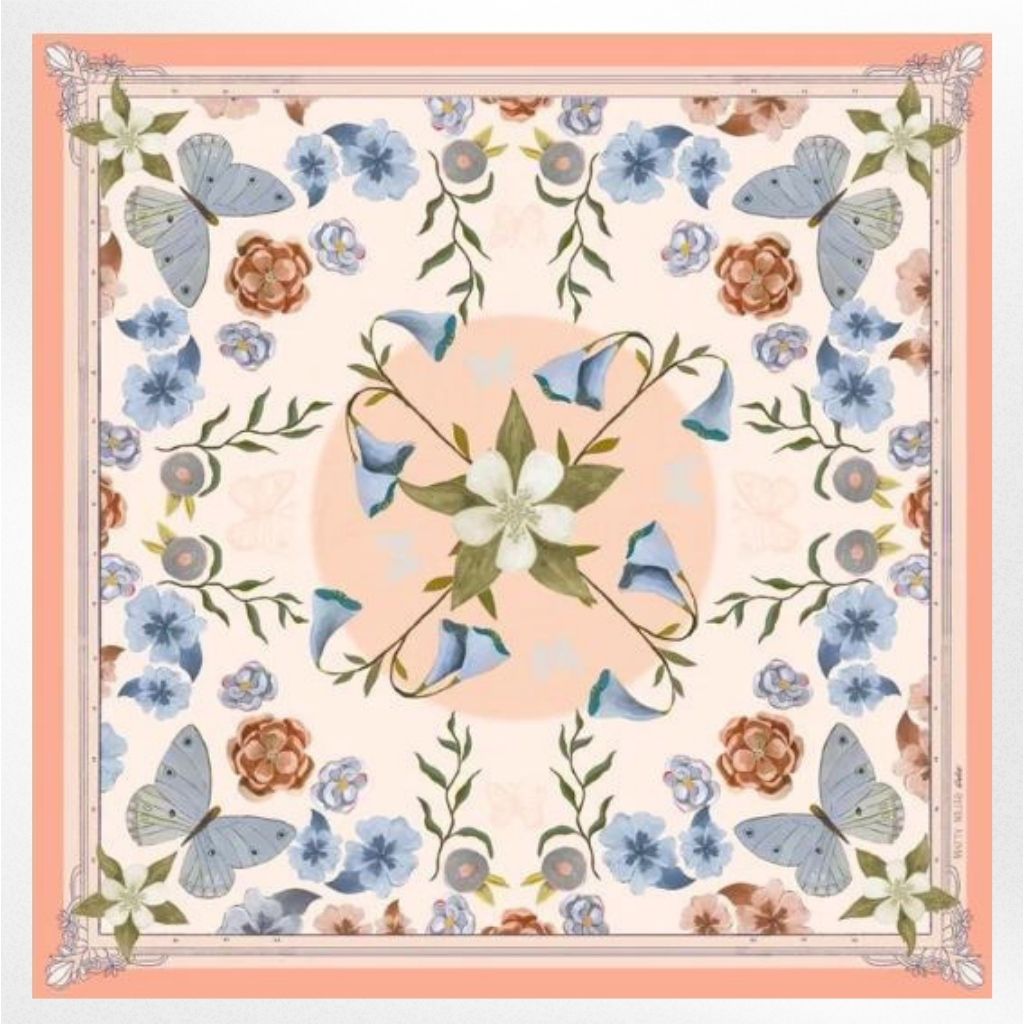 100% Silk Scarf: Columbine - Flowers & Butterflies