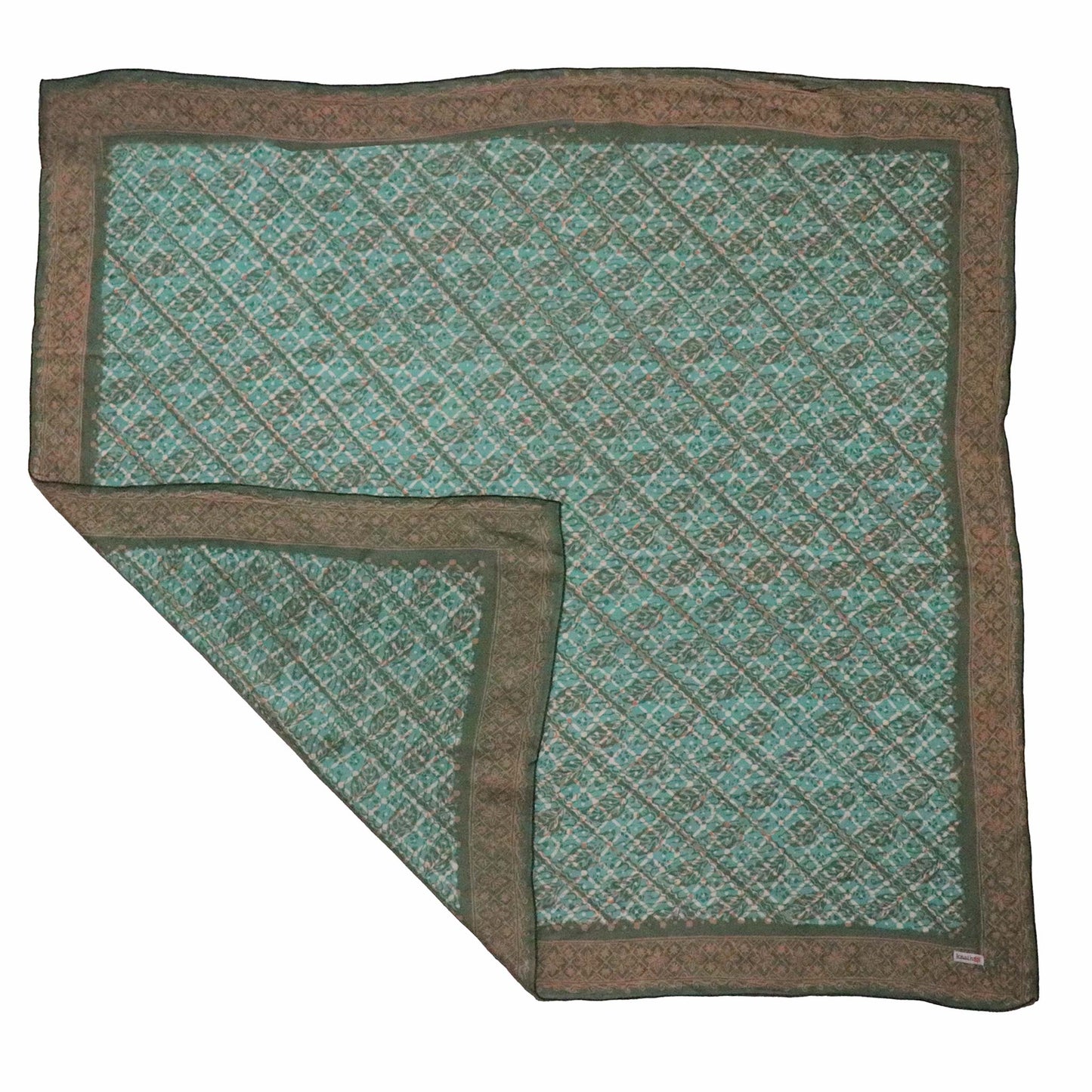 Large 39" Hand Dyed Batik Bandana - Leaf Grid