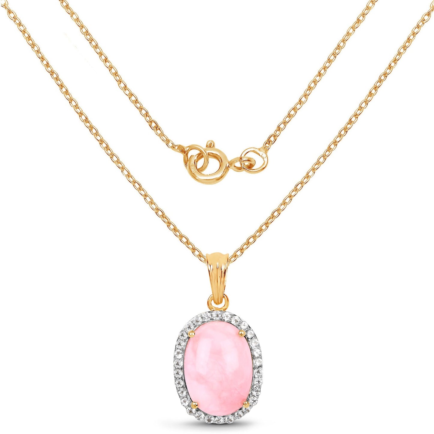 14K Yellow Gold Plated 11.75 Carat Genuine Opal Pink and White Topaz .925 Sterling Silver Pendant