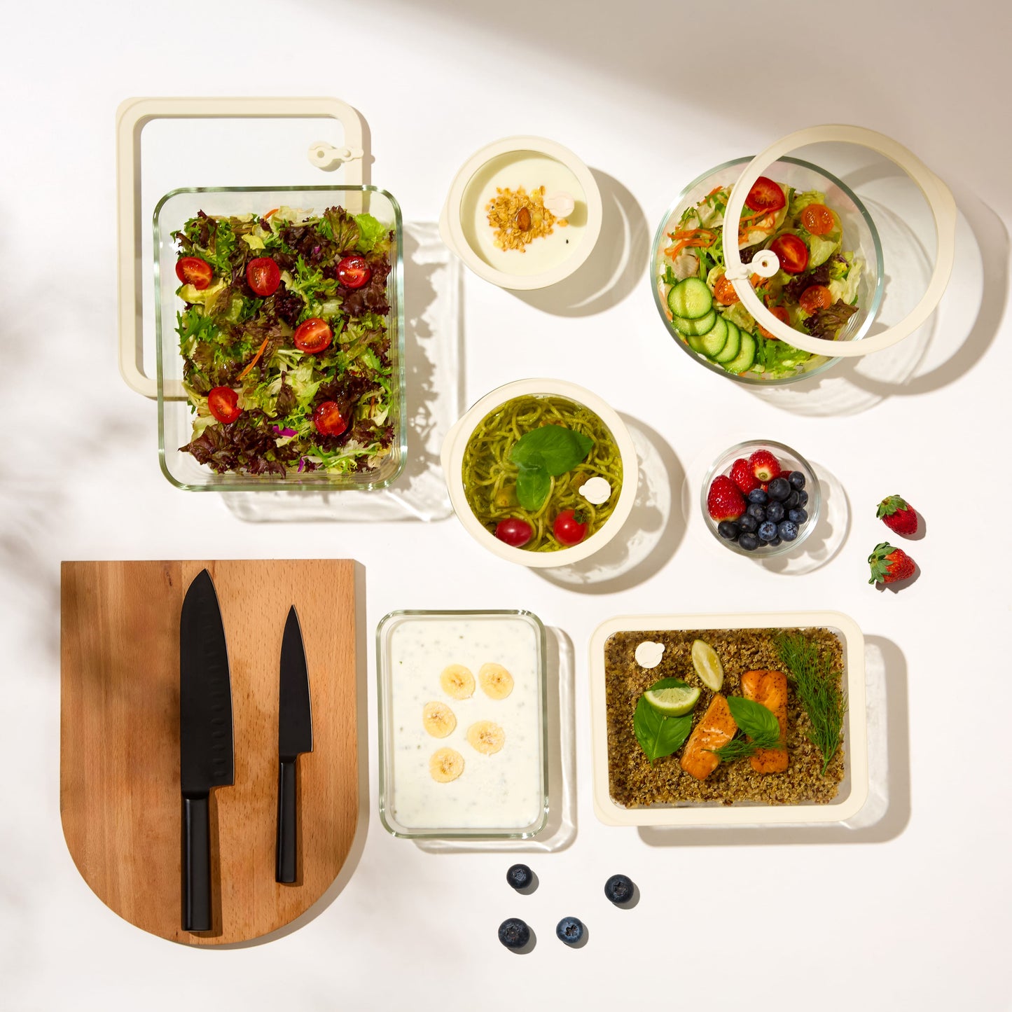 Glass Storage Container Set, with Lids, Rectangular, Clear/Sand, Set of 3