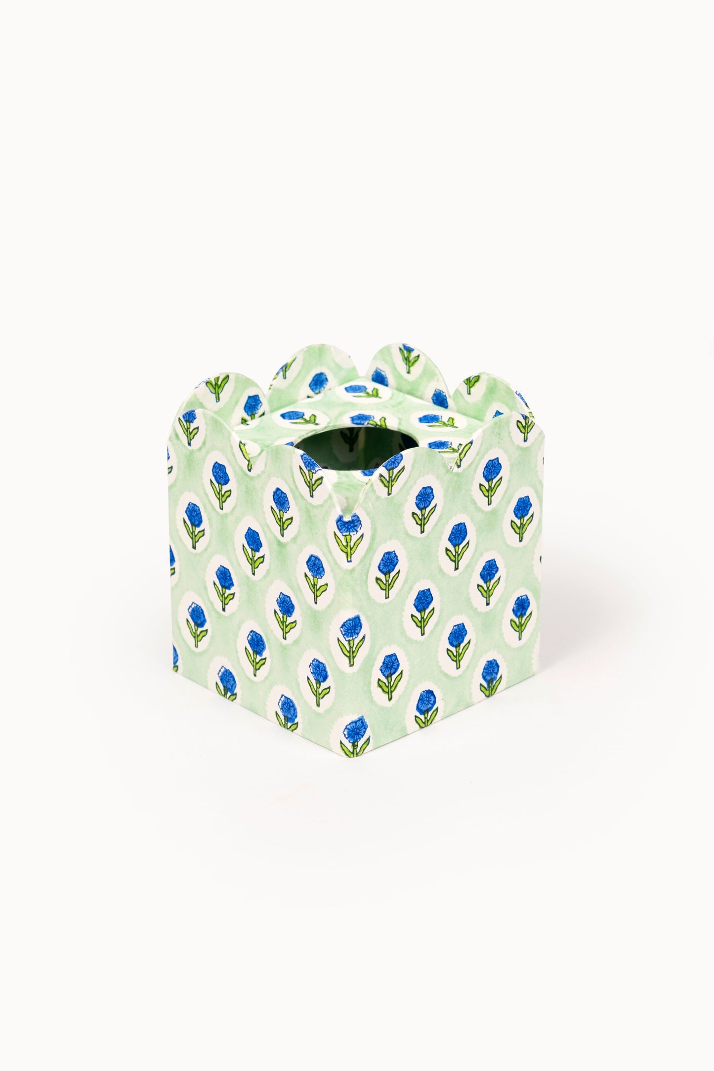 Block Print Tissue Box Cover- Mint (Collapsible)