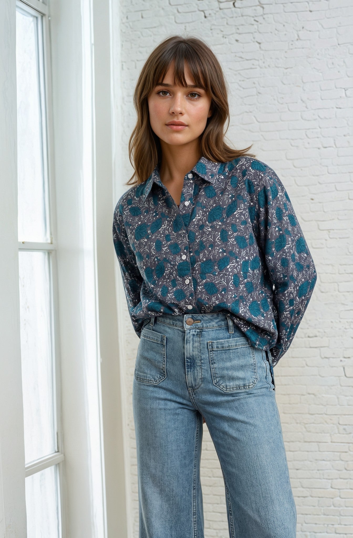 Good Boyfriend Shirt - Ojai Floral Charcoal / French Teal