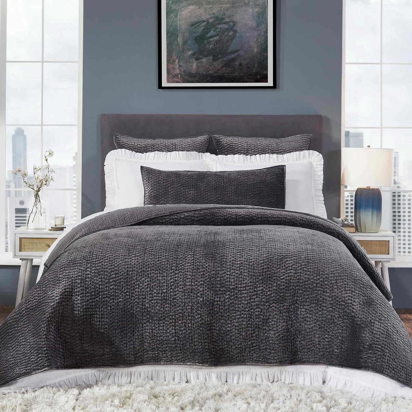 Laguna Pick Stitch Velvet Coverlet - Clearance