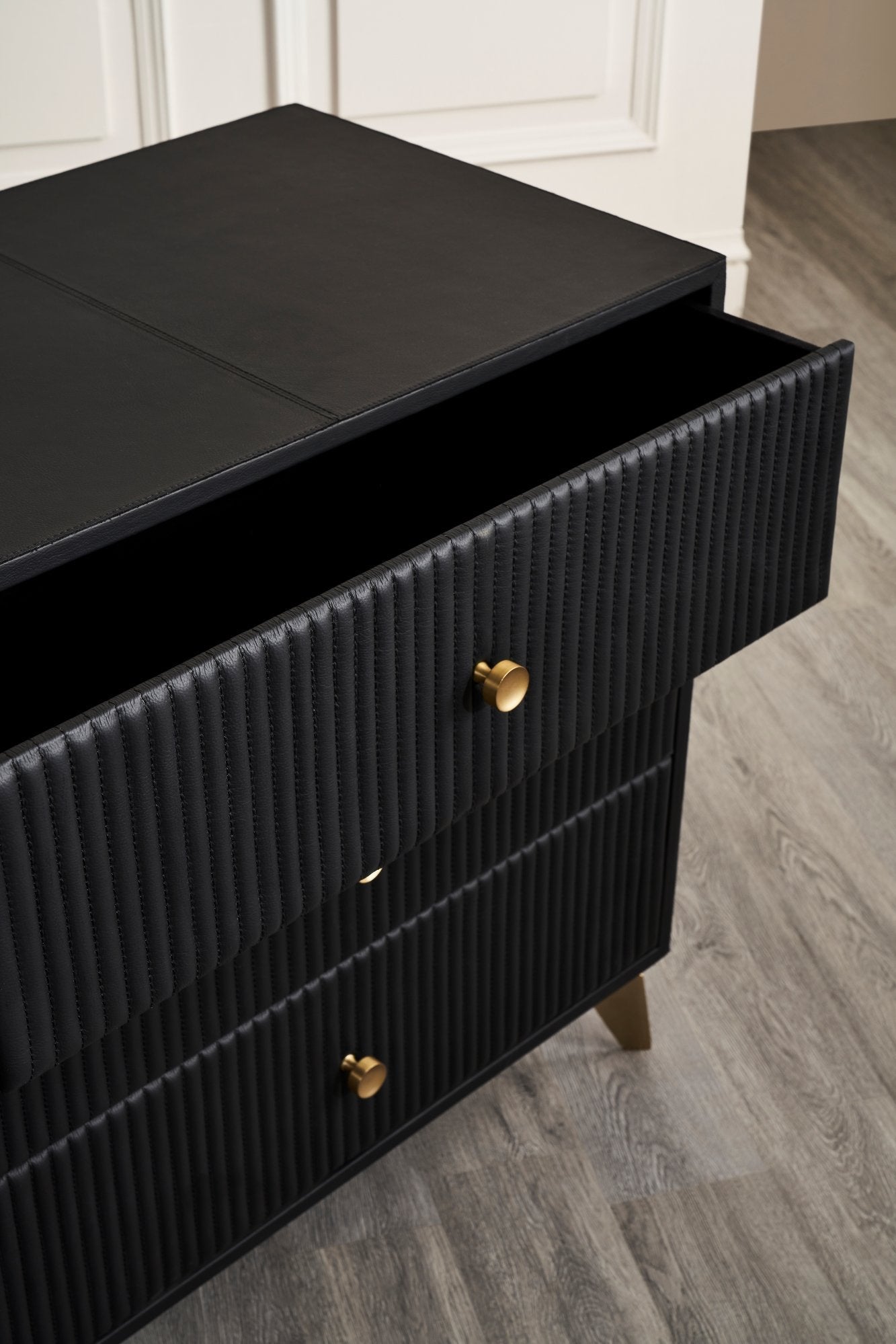 Stanford Three Drawer Leather Side Table
