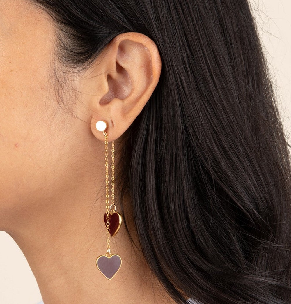 Single Hearted Girl Brown Heart Earrings | Gold Filled