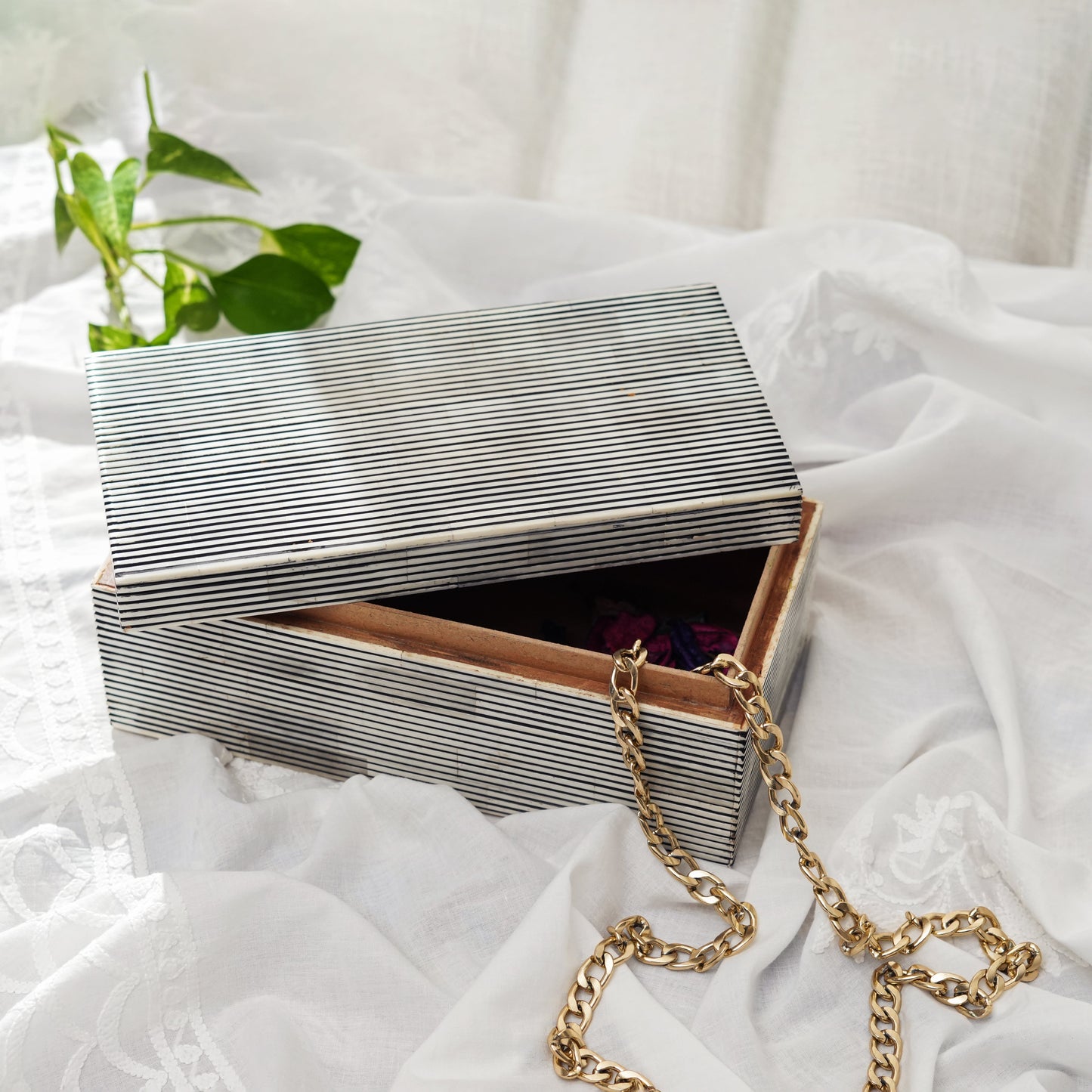 Pinstripe Bone Inlay Box Natural Finish