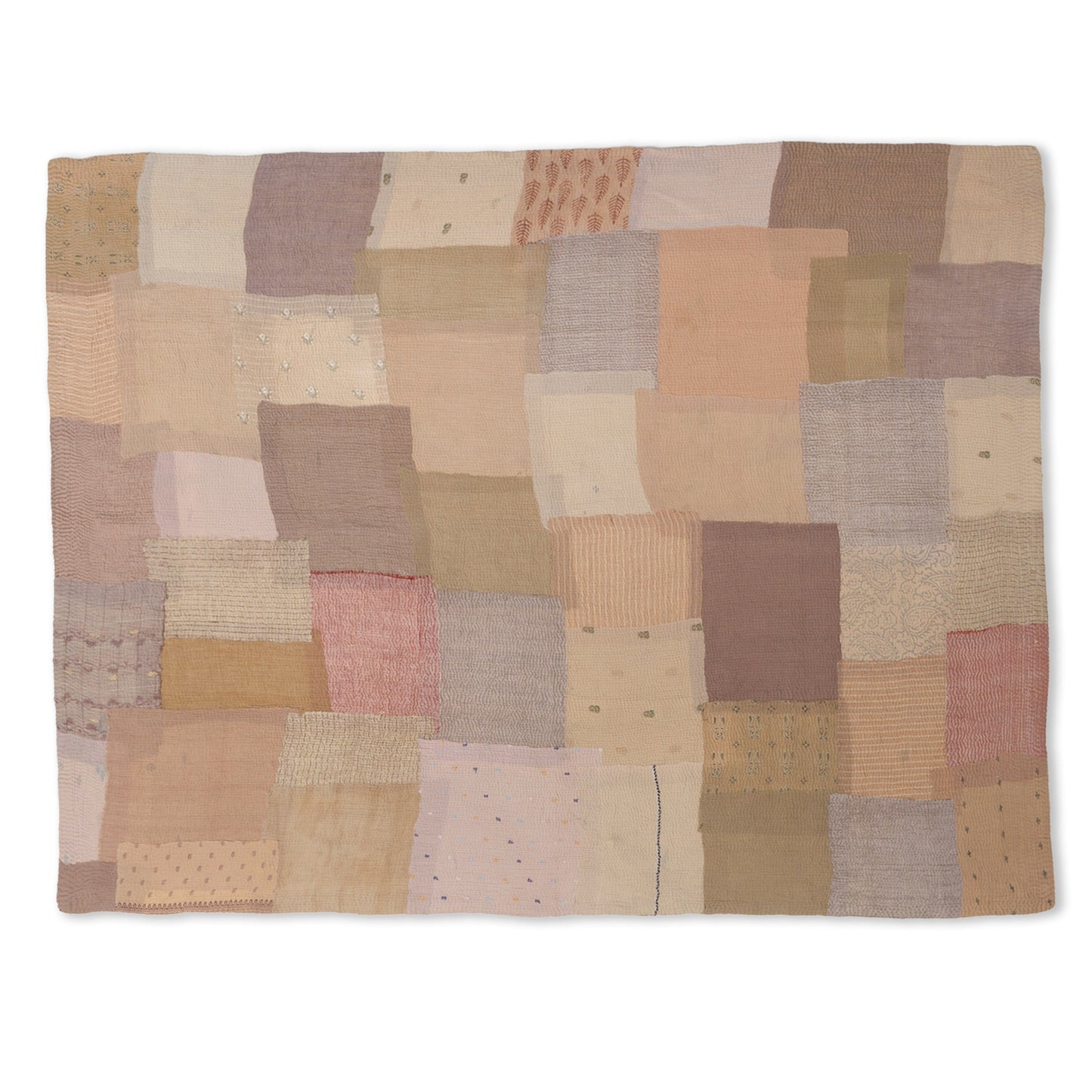 Mosaic Fray  Patch Vintage Kantha Throw - Mushroom