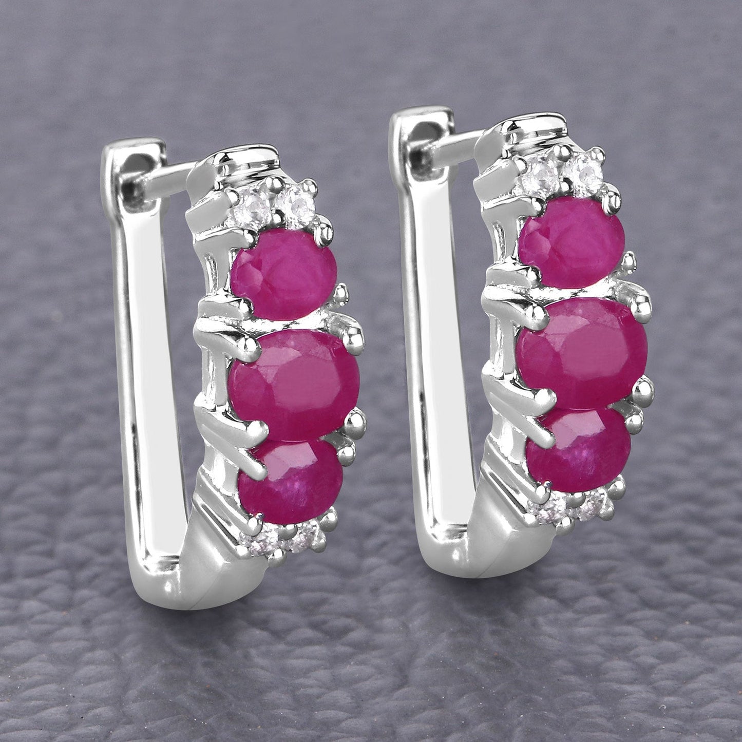 1.66 Carat Genuine Ruby and White Topaz .925 Sterling Silver Earrings