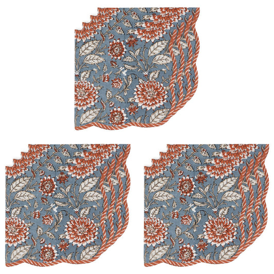 Set of 12 Dahlia Block Print Napkins