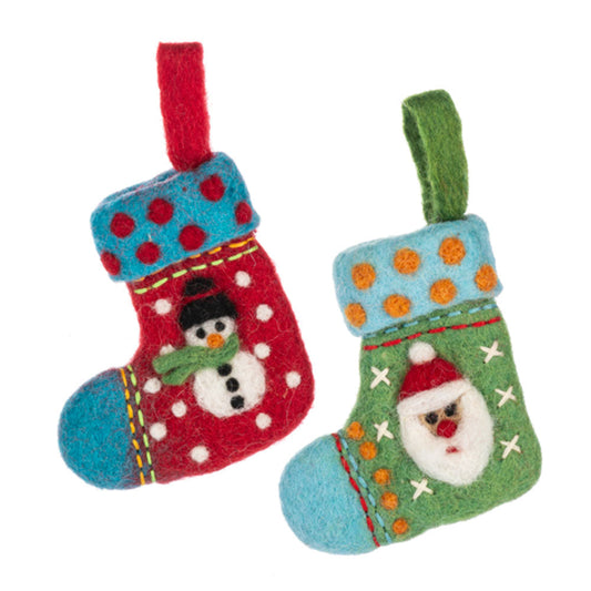 Felted Wool Santa & Snowman Stocking Ornaments Set of 2