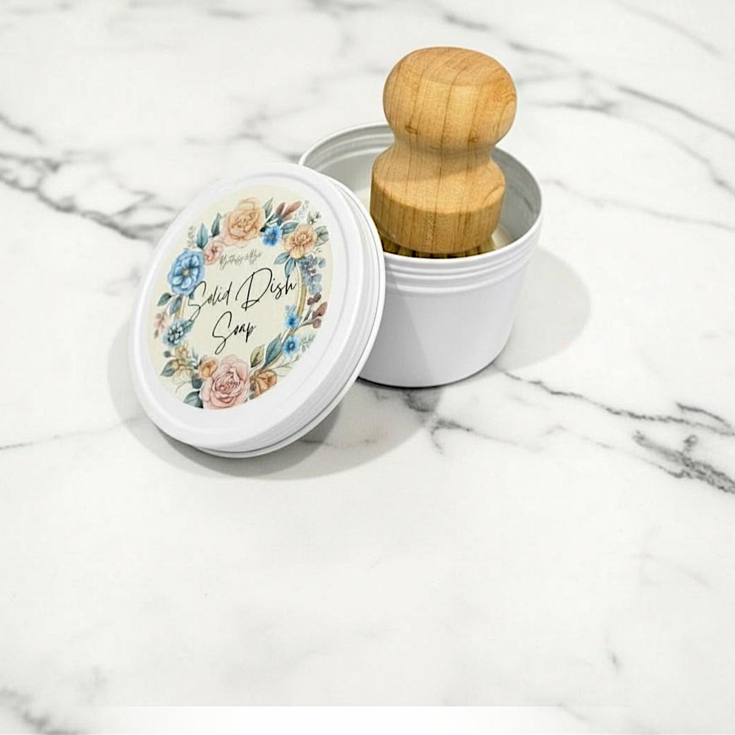 Solid Dish Soap Bar with Bamboo Brush – Zero Waste Kitchen Cleaning Block