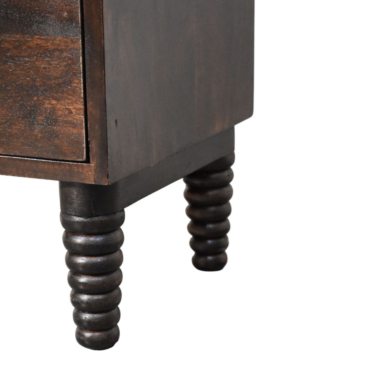 Solid Wood Spindle Mocha Bedside Table