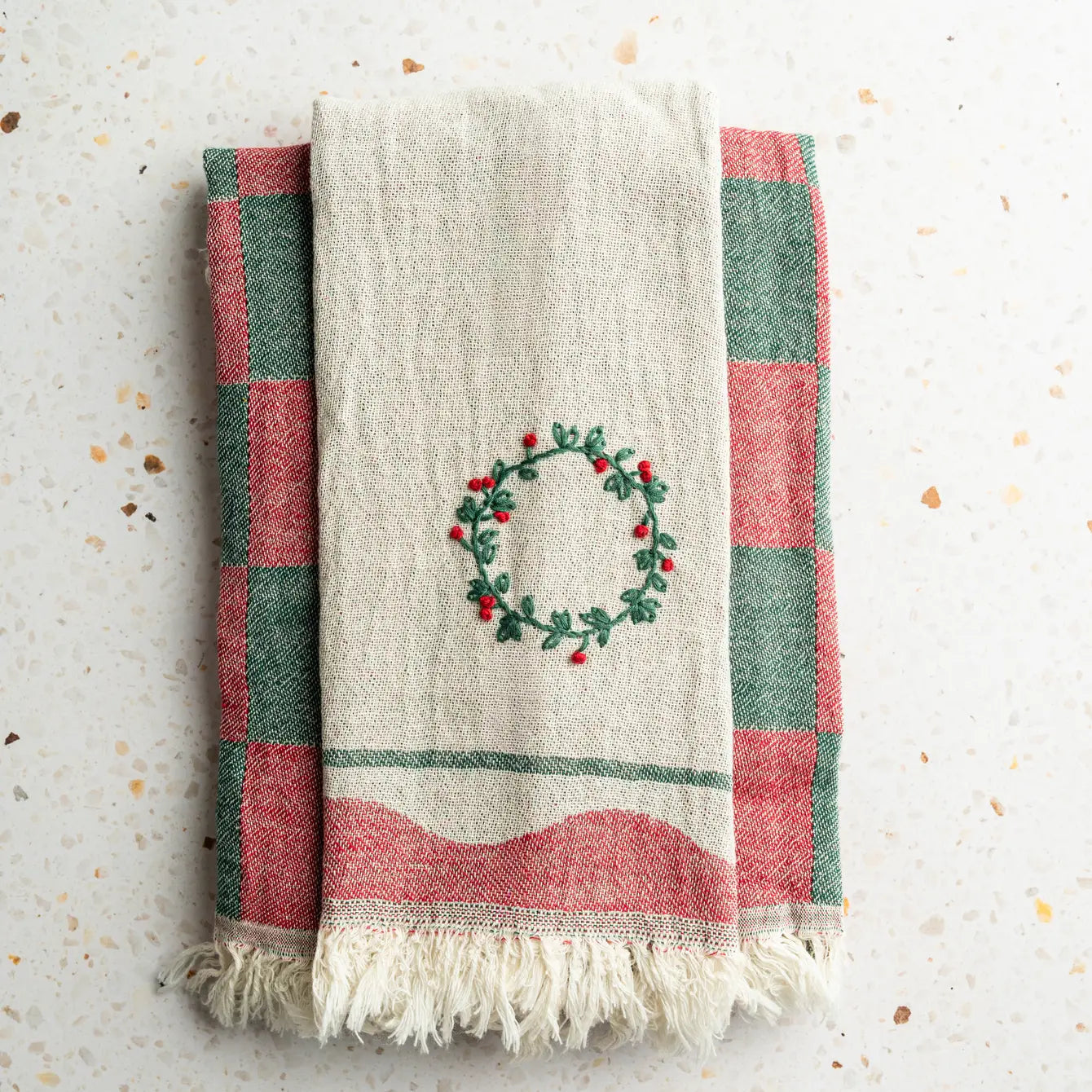 Wreath Hand-Stitched Tea Towel Set