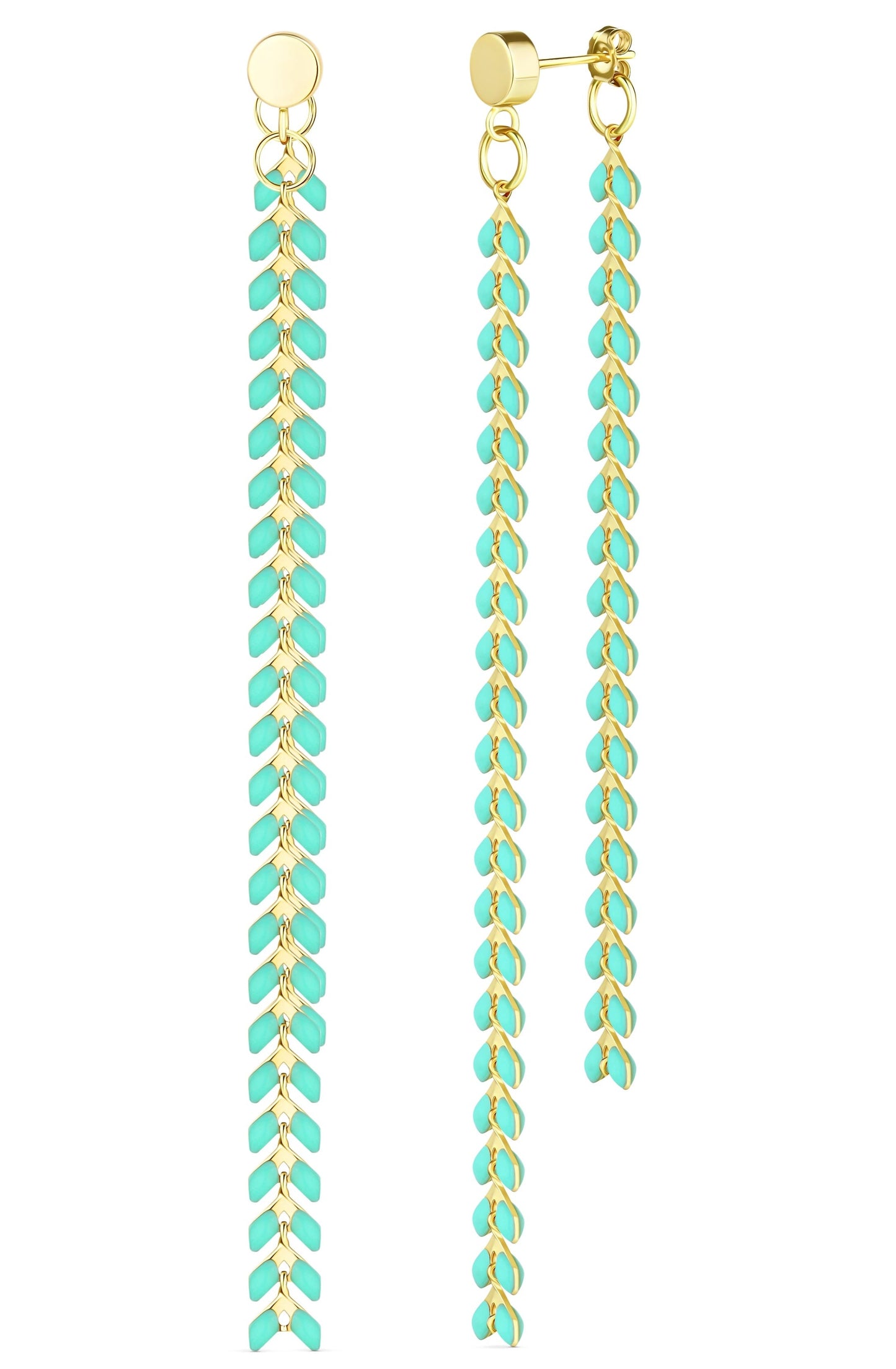 Elegante Turquoise Chevron Dangle Earrings | Gold Filled