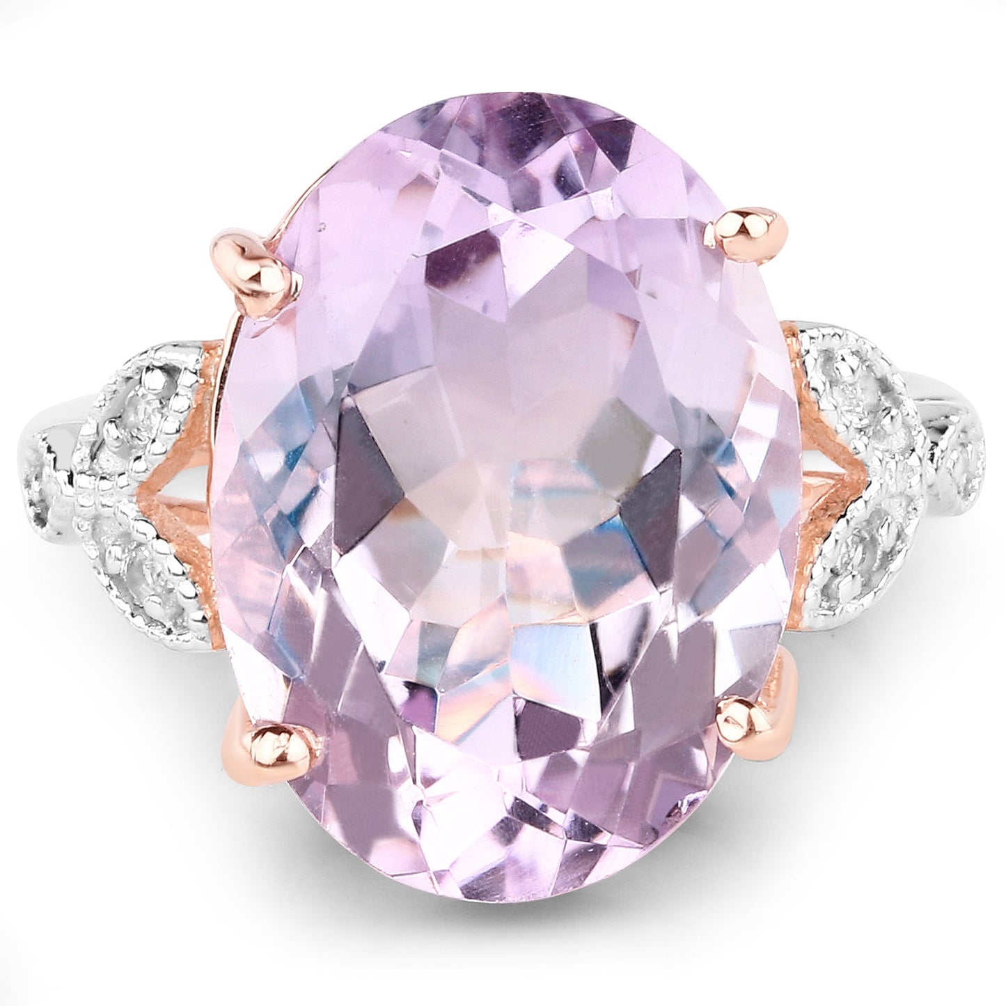 18K Rose Gold Plated 10.50 Carat Genuine Pink Amethyst and White Topaz .925 Sterling Silver Ring