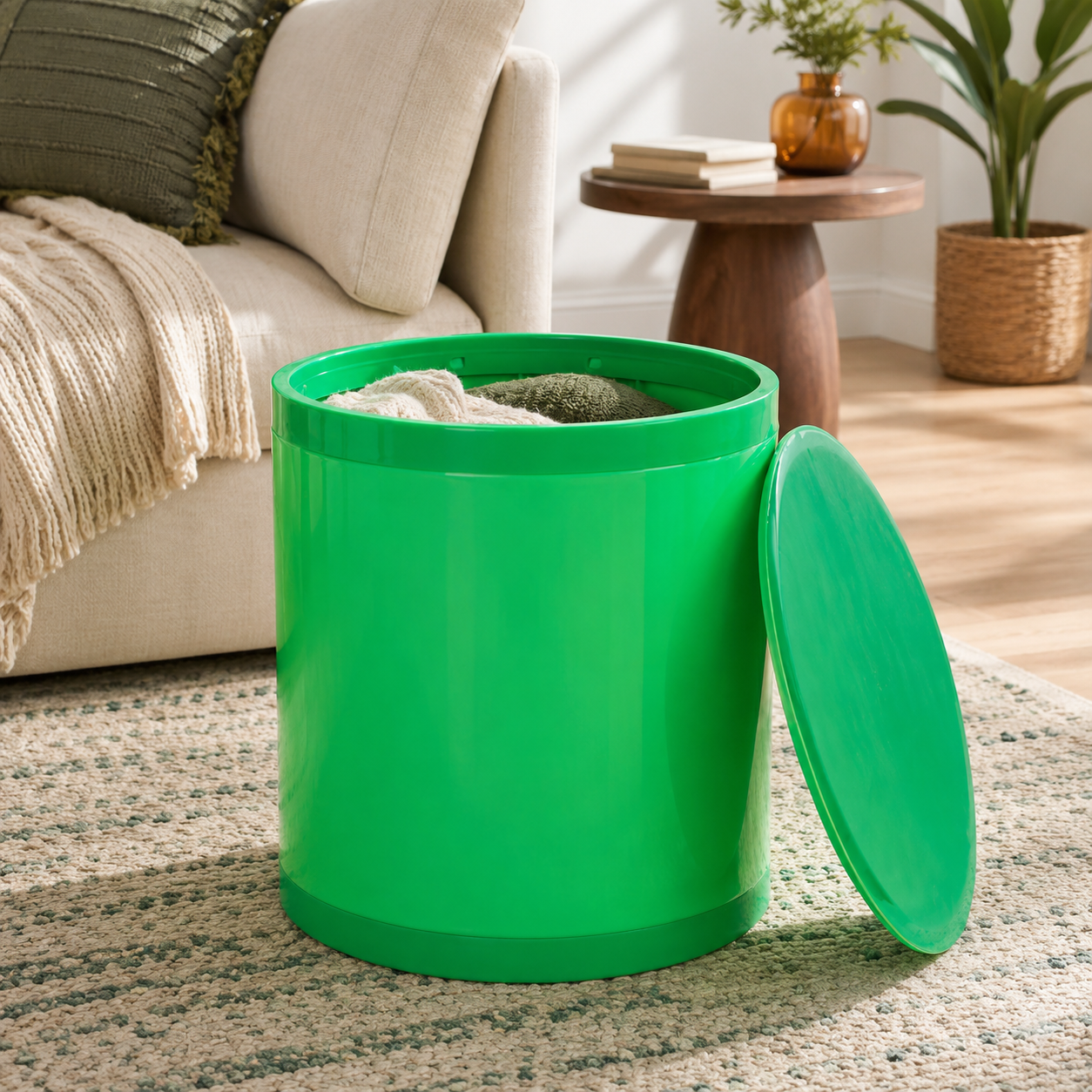 Otto Storage Stool | Round Plastic Storage Ottoman Solid