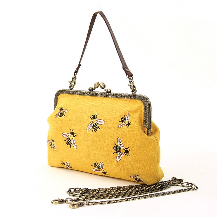 Bees Kisslock Handbag: Black - Osadia Concept Store