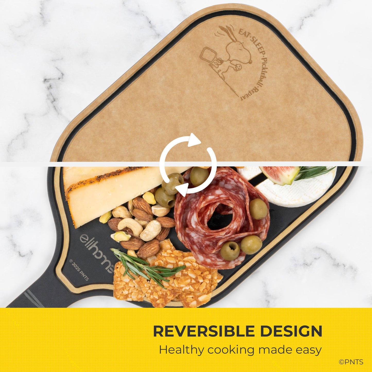 Elihome x Peanuts Pickleball Charcuterie Cutting Board -"Eat Sleep Pickleball Repeat"