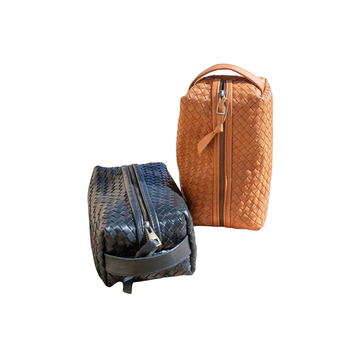 Woven Leather Makeup Bag