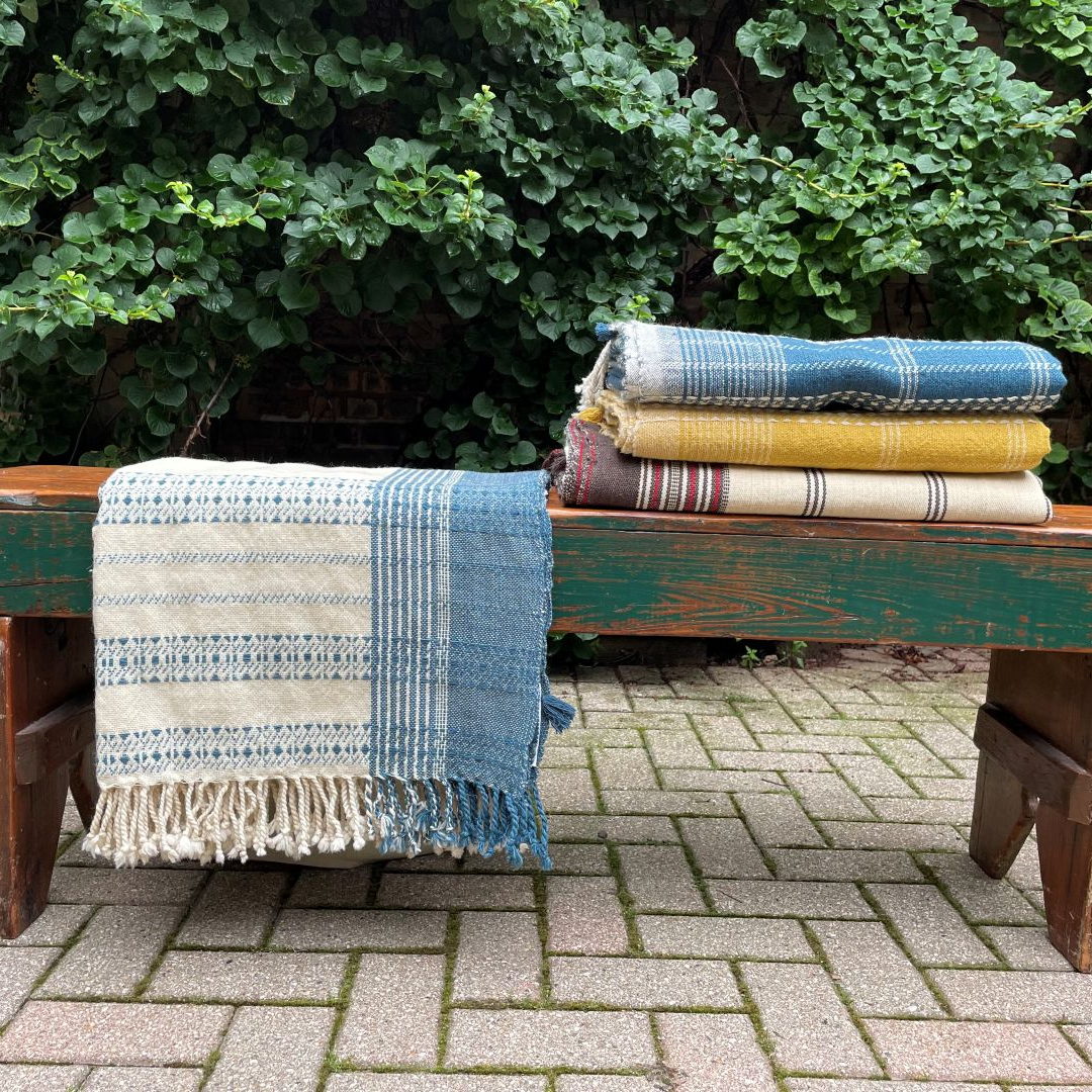 BK Shell/Indigo Handwoven Bedspread