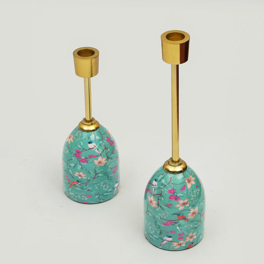 Aqua Flora Tapered Candleholders