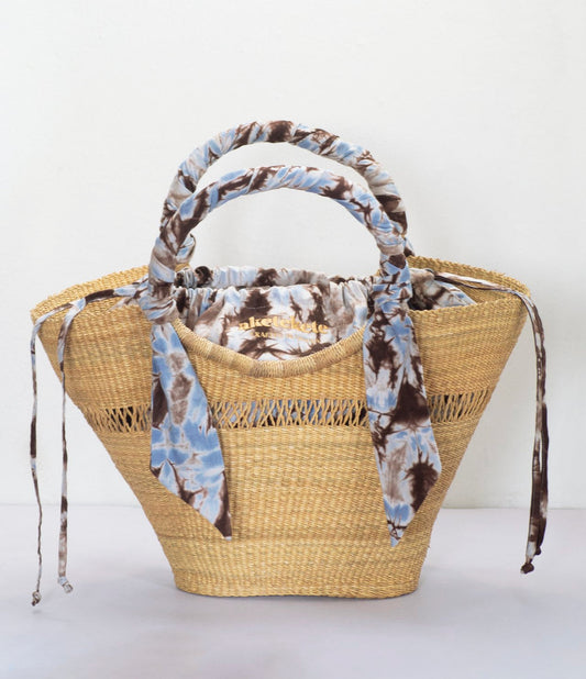 Butterfly Bag Medium - Naturel w/ Light Blue, White and Brown Lining