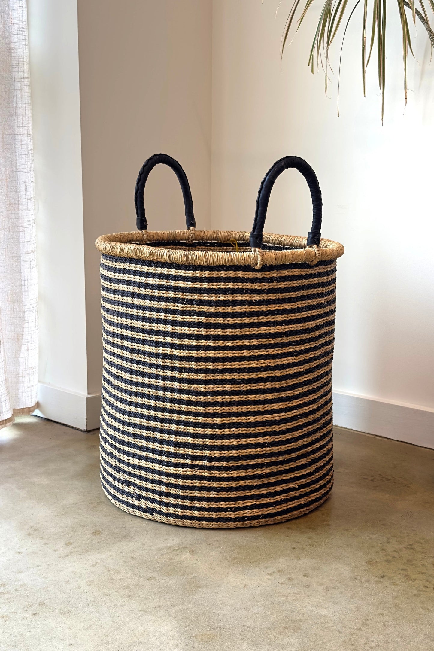 S/2 Handwoven Hamper - Natural with Black Stripes