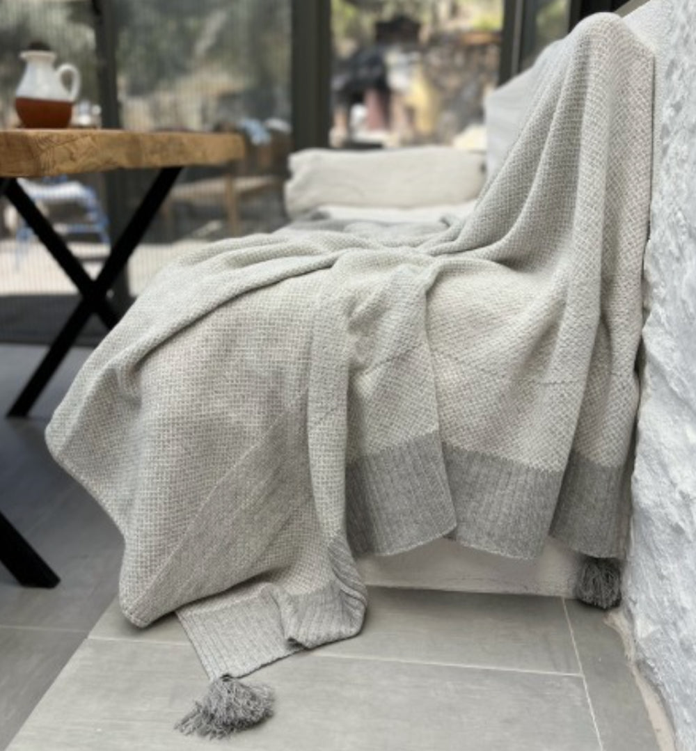 Wool Blended Throw - Grey