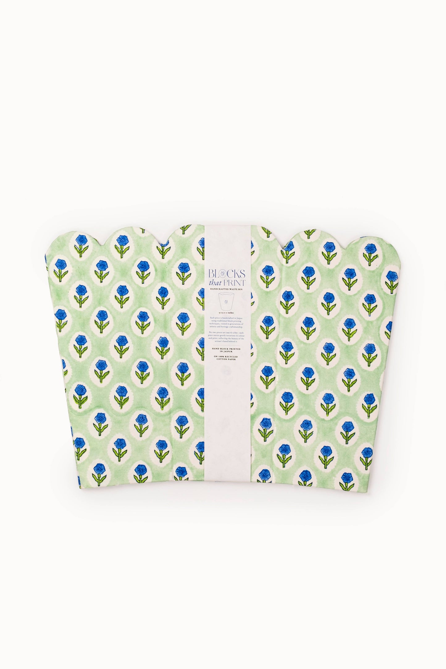 Block Print Storage /Waste Basket - Mint (Collapsible)
