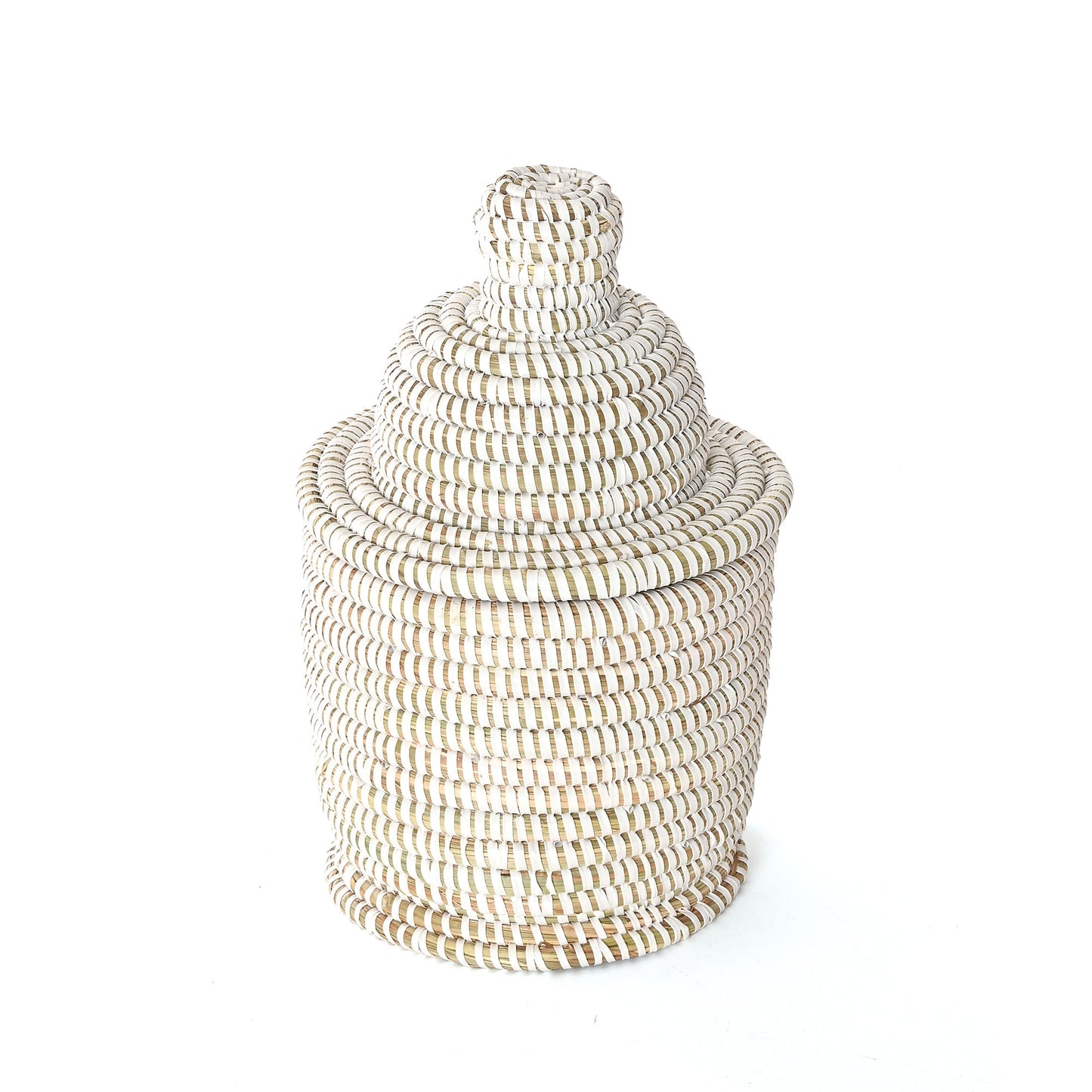 Small White Lidded Tower Basket