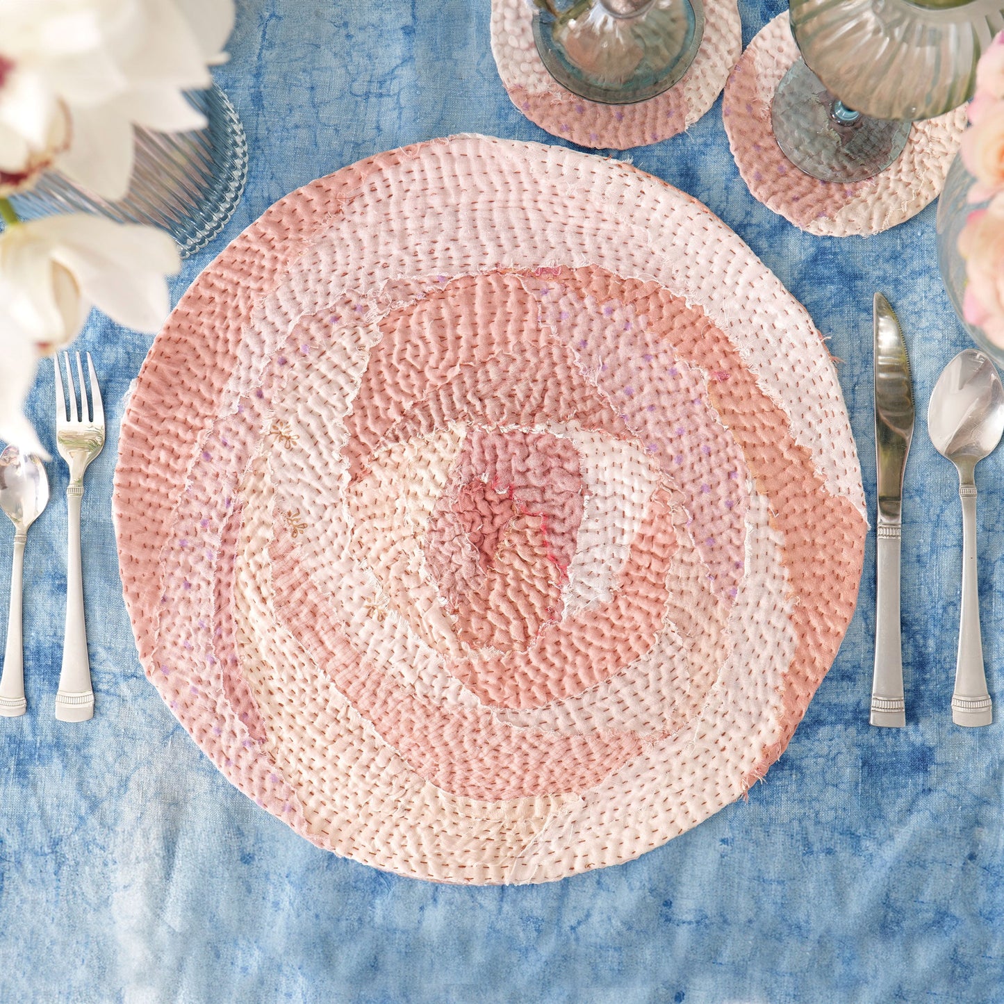 S/2 Ash Rose Fray Patch Kantha Placemat