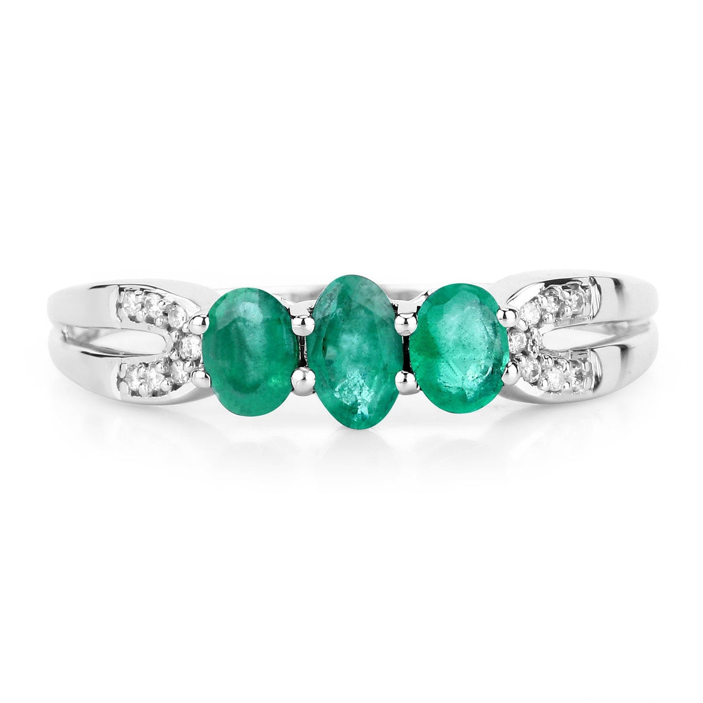 0.53 Carat Genuine Zambian Emerald and White Diamond 14K White Gold Ring