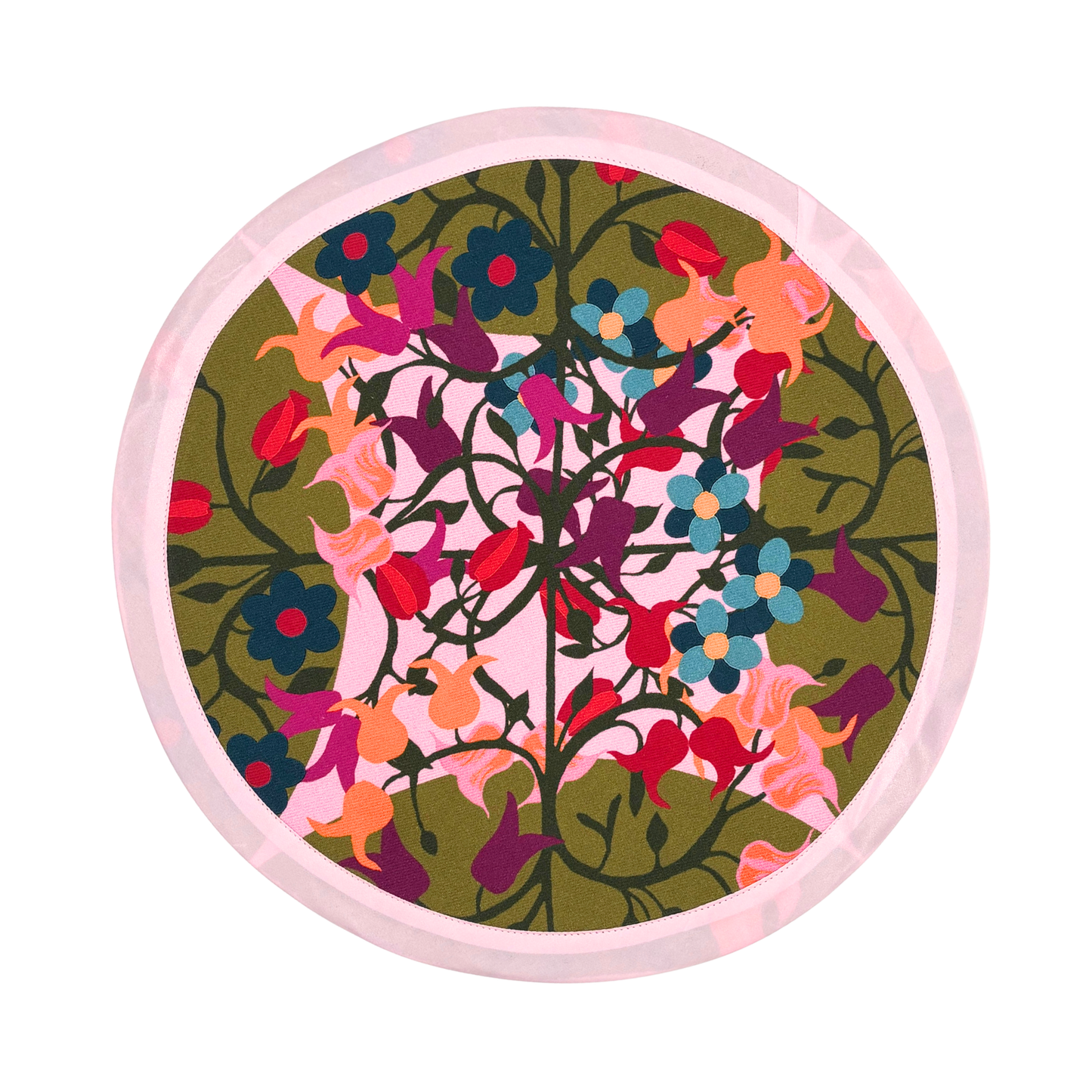 6 Round Placemats Blumen Green/Pink