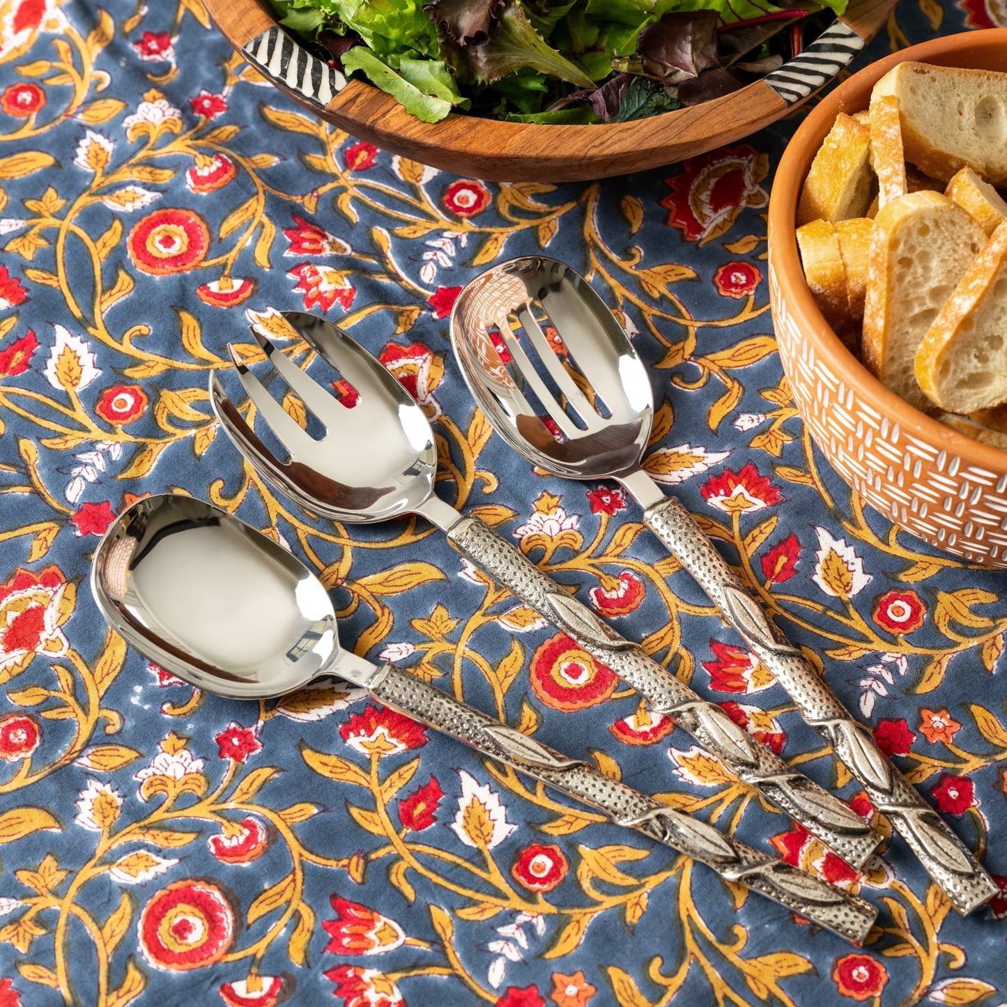 Floral Blooms Blue Tablecloth