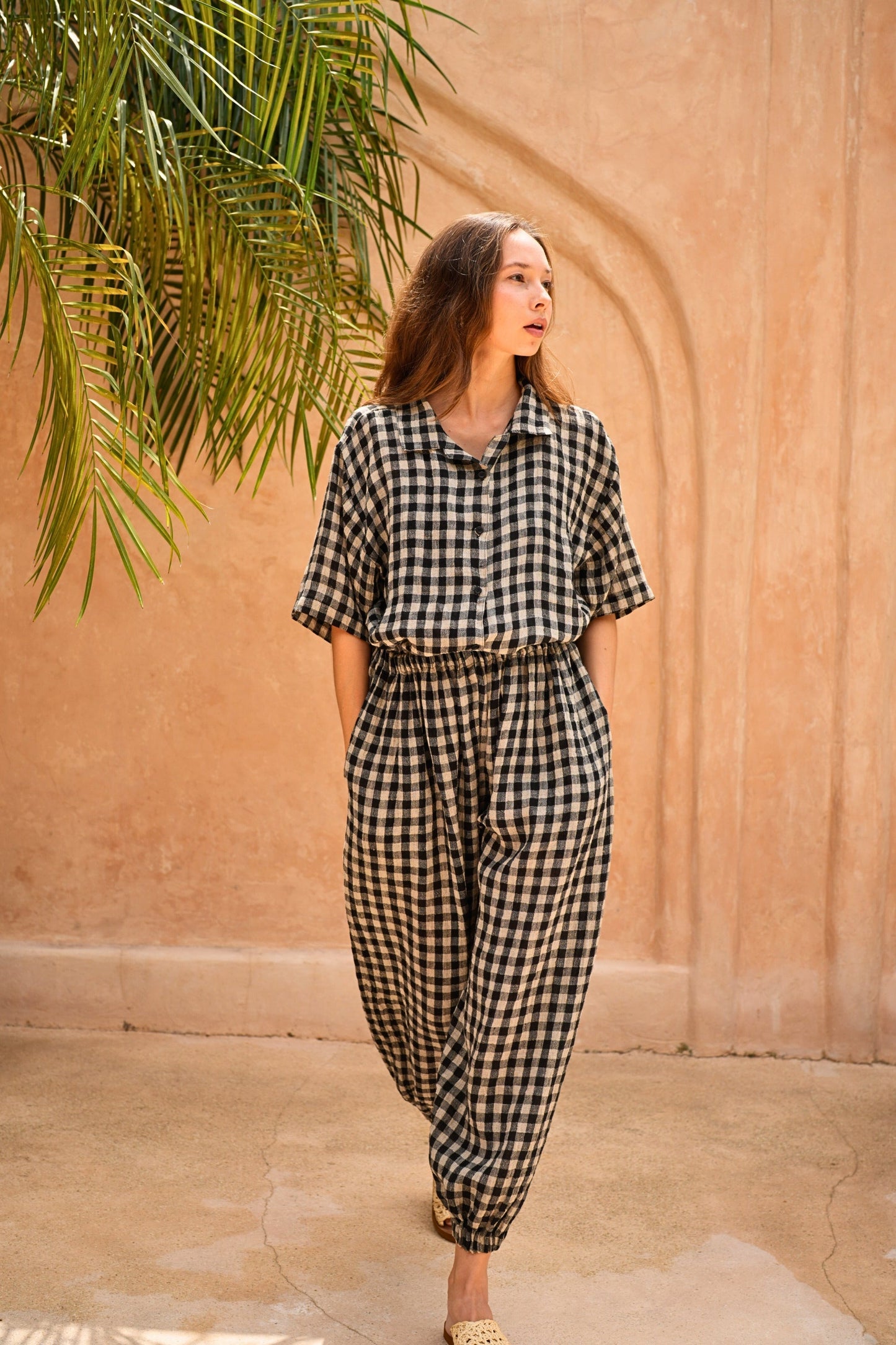 Vanessa Linen Gingham Shirt in Black