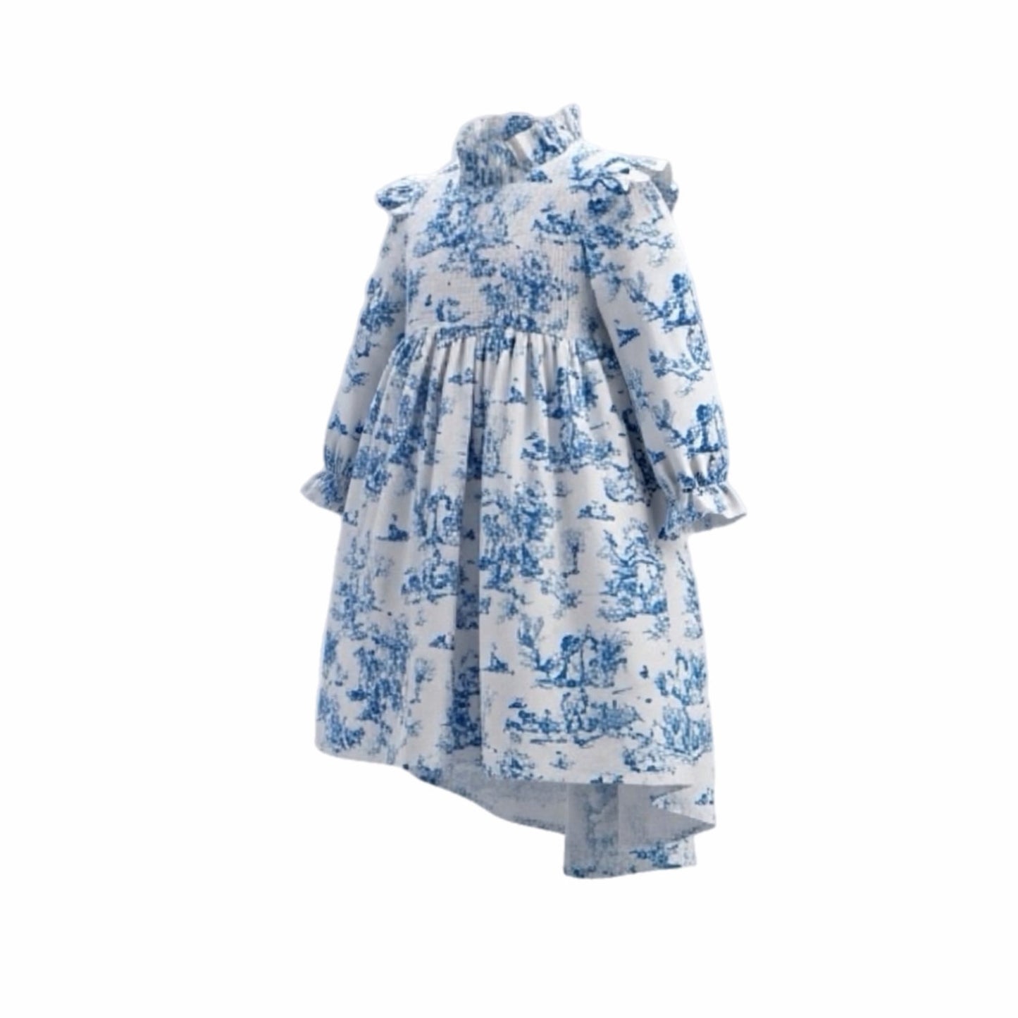 Aoki Dress-Blue Toile | Long Sleeve