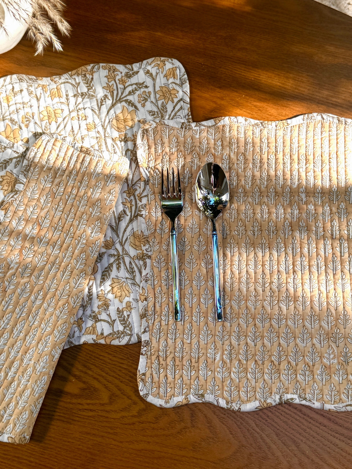 S/2 Amaltas Block Print Quilted Reversible Placemats