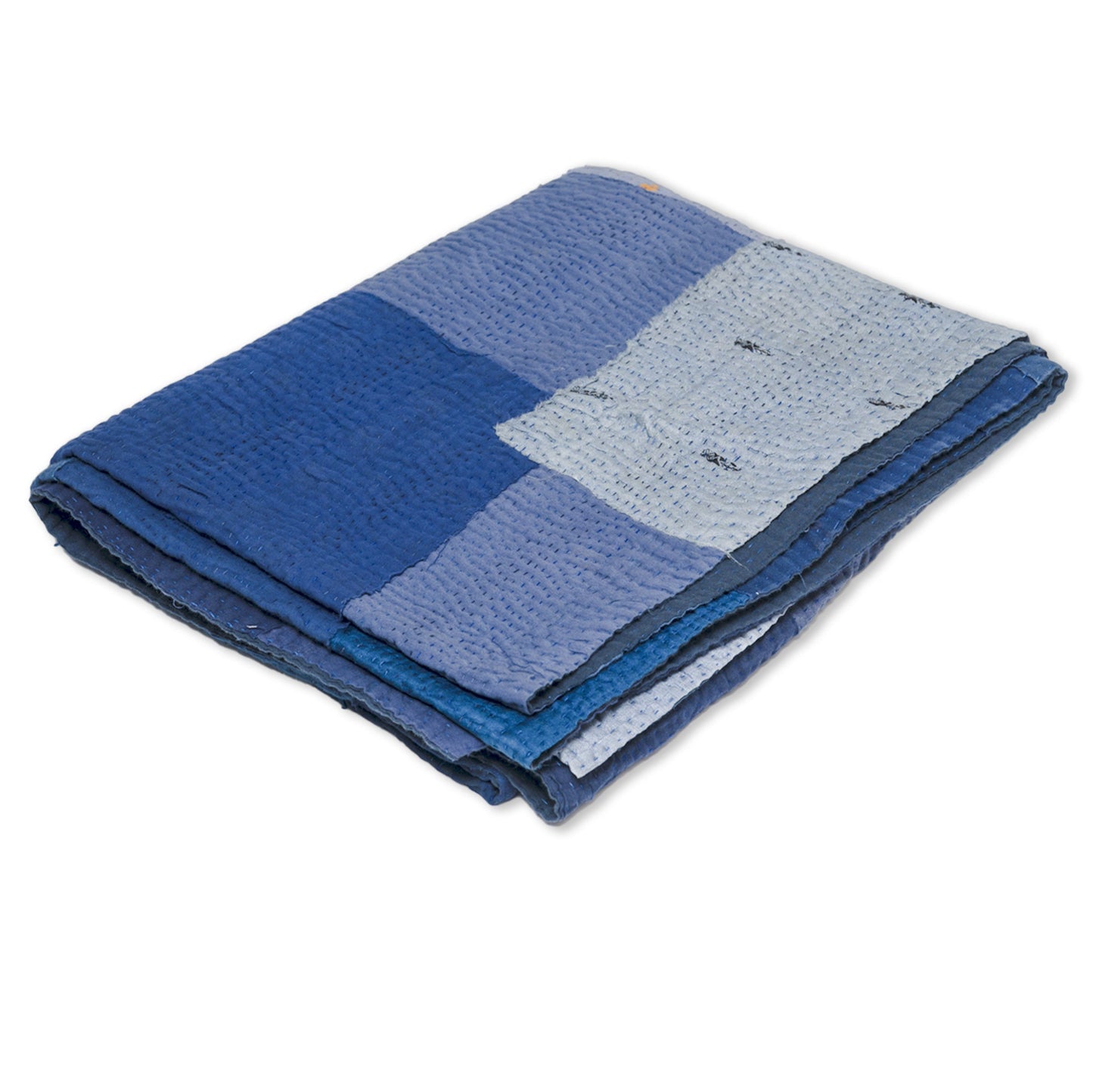 Landscape Fray Patch Vintage Kantha Throw - Navy