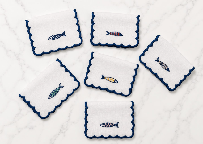 Sardines Cocktail Napkins (Set of 6) with Acrylic Gift Box
