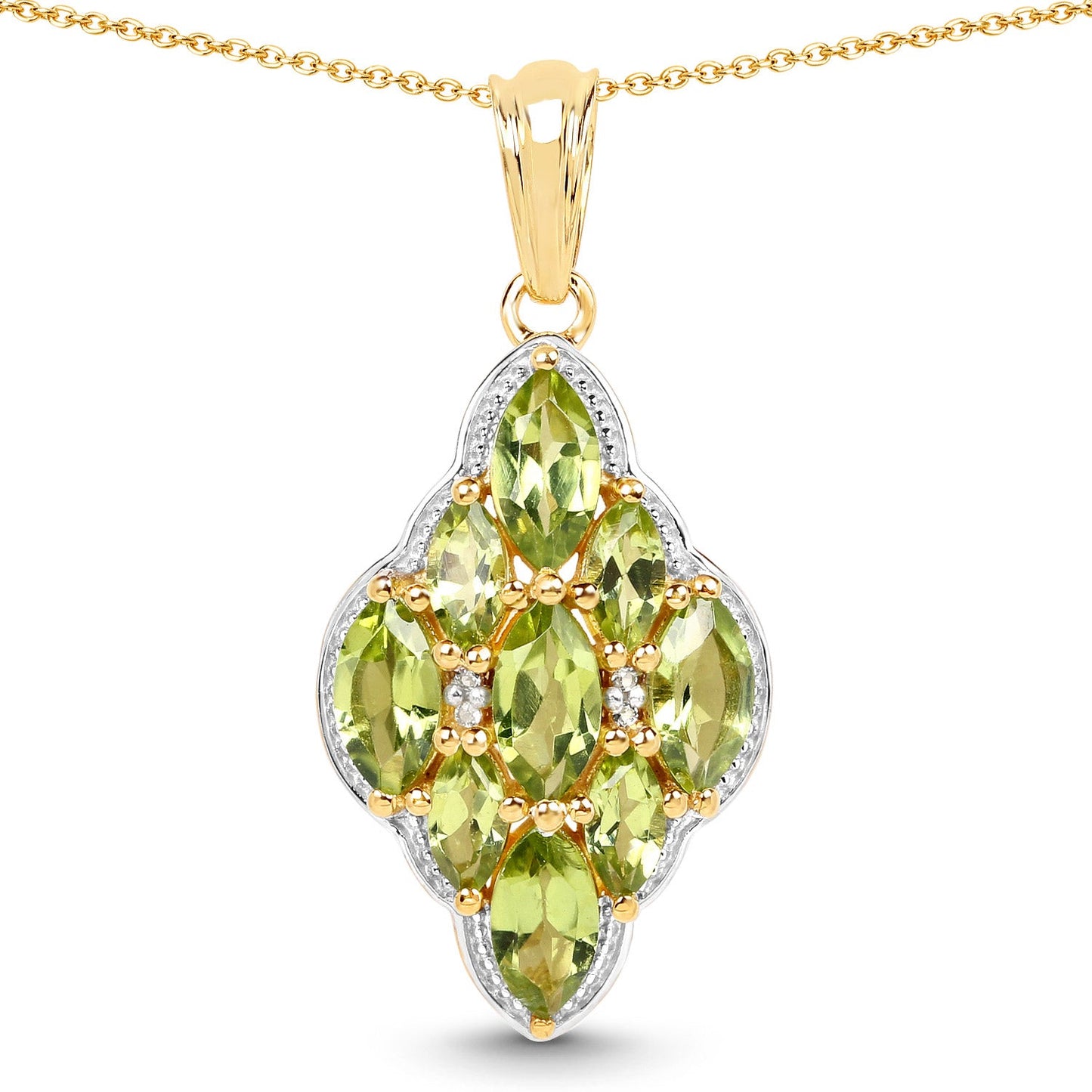 14K Yellow Gold Plated 4.02 Carat Genuine Peridot & White Topaz .925 Sterling Silver Pendant