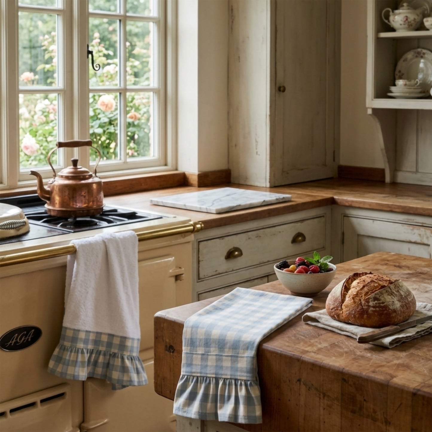 Bluebell Gingham Ruffled Kitchen Towels (Set of 2)