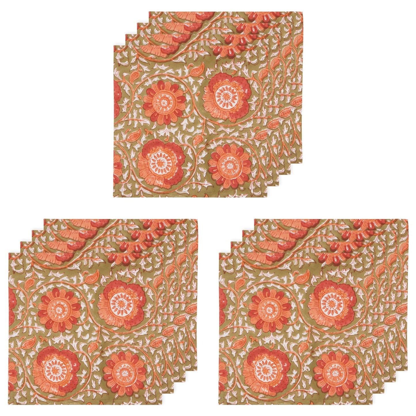 Set of 4 Napkin Block Print Zinnia