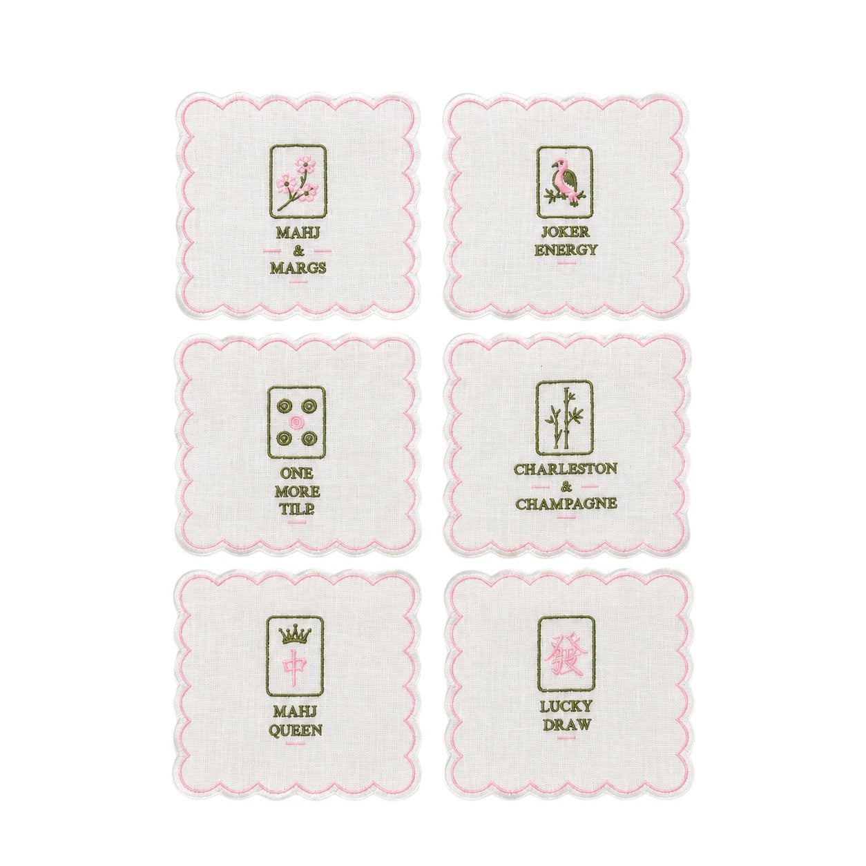 Embroidered Mahjong Mix Cocktail Napkins (Set of 6)