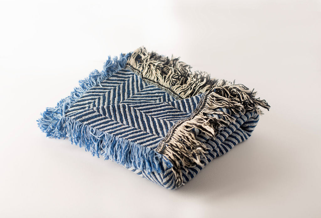 Blue Herringbone Jacquard Woven Throw