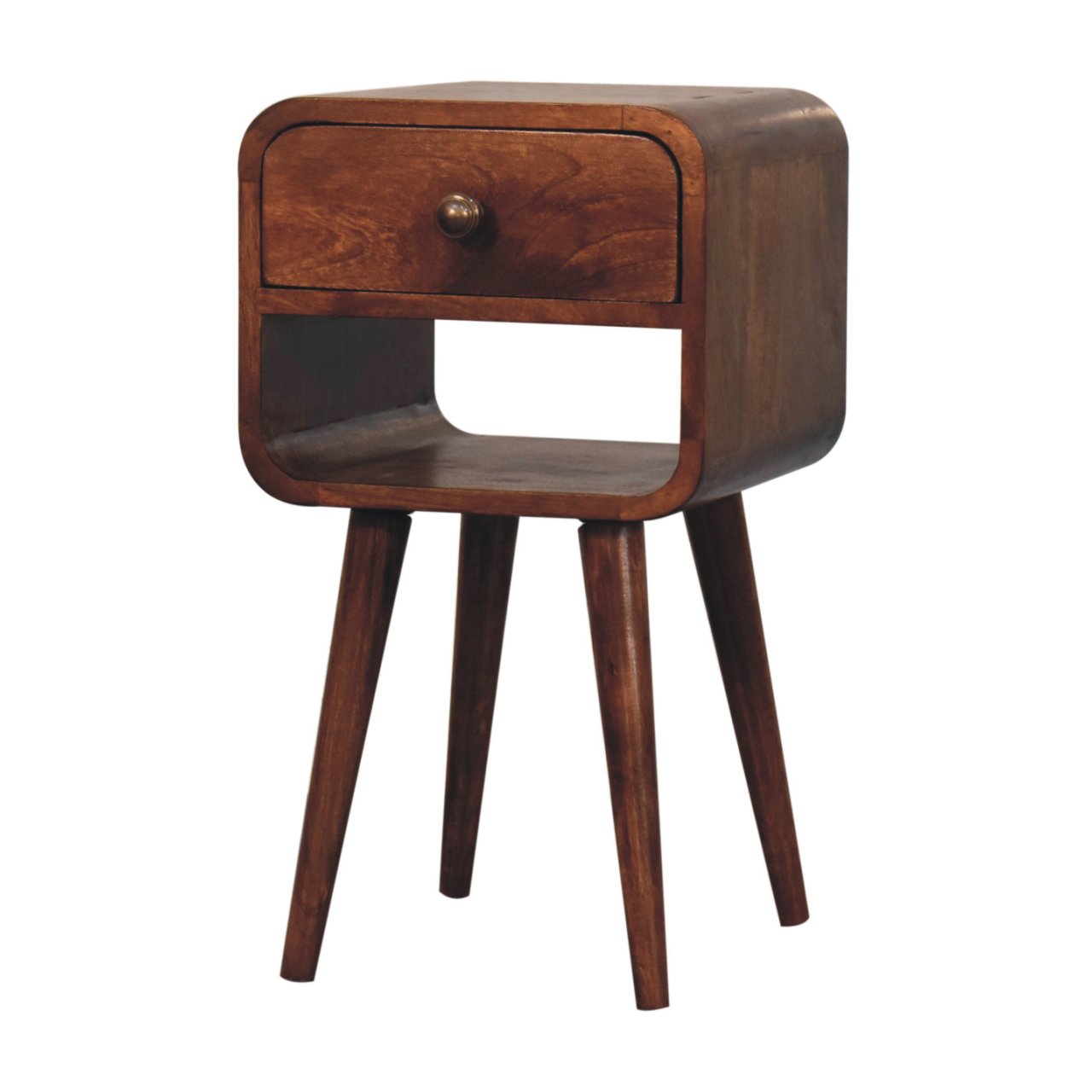 Solid Wood Mini Honey Caramel Curved Bedside Table