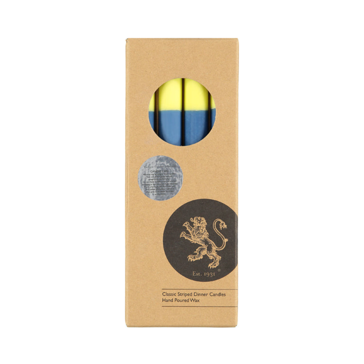 S/4 ABSTRACT Striped Saxe, Primrose and Jet Dinner Candles