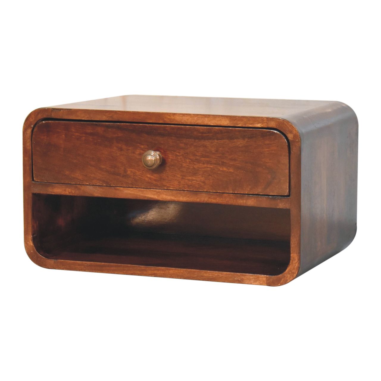 Solid Wood Curved California Walnut Wall-Mounted Bedside Table